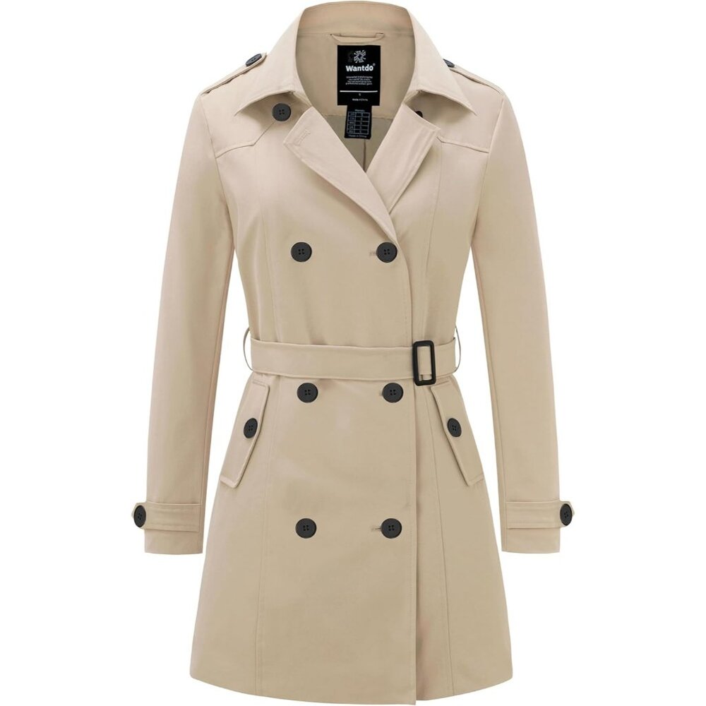 💫 Women Cream Trench Coat Waterproof Classic Lapel Outerwear Belt Warm Jackets